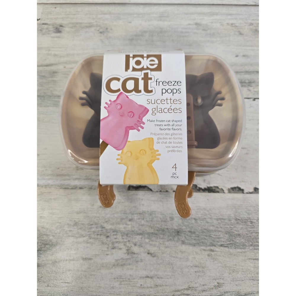 Joie Cat Freeze Pops Silicone Ice Pop Mold Tray with Lid 4 Piece Set Brown New